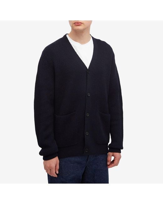 Norse Projects Blue Wool Ribbed Button Cardigan for men