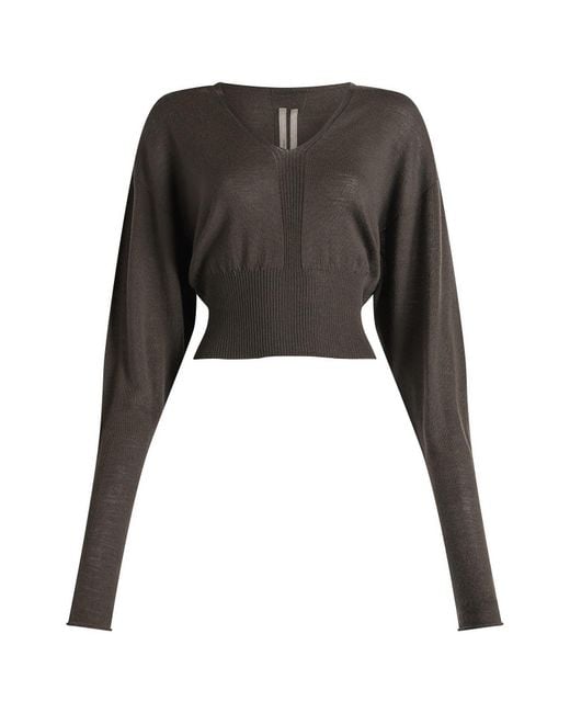 Rick Owens Black V-Neck Cropped Jumper