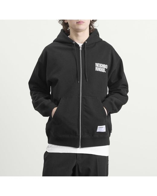 Neighborhood Black Classic Logo Zip Hoodie for men