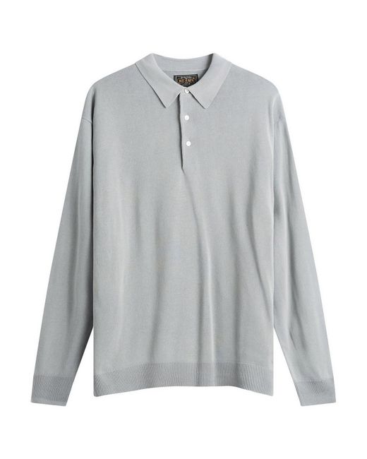 Beams Plus Blue 12G Knit Long Sleeve Polo Shirt for men