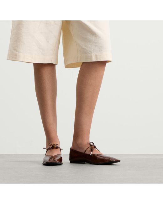 Alohas Brown Sway Beads Leather Ballet Flats