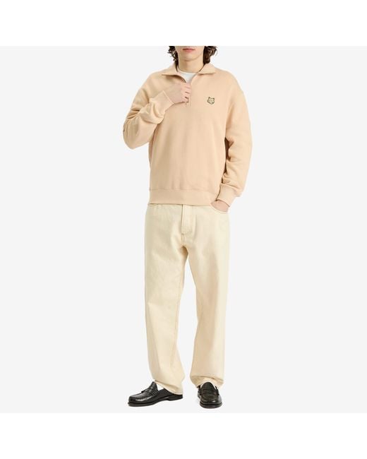 Maison Kitsuné Natural Bold Fox Head Comfort Half Zip Sweatshirt for men