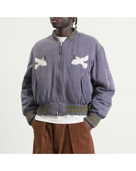 STORY mfg. Gray Hand Applique Seed Bomber Jacket for men