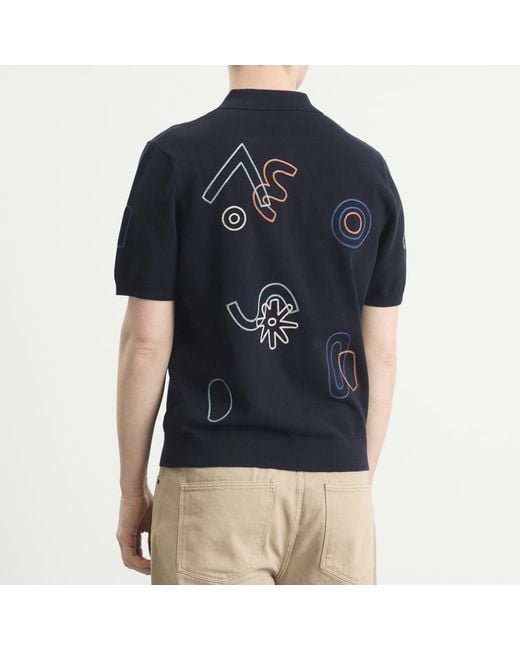 Wax London Black Tellaro Shapes Embroidery Knit Shirt for men