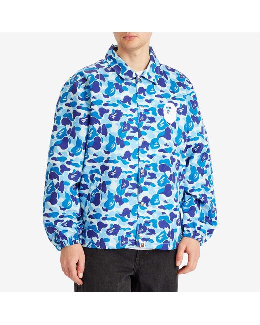 A Bathing Ape Blue Abc Camo Nyc Logo Coach Jacket for men