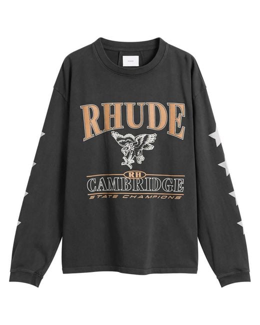 Rhude Gray Cambridge State Champs Long Sleeve T-Shirt for men