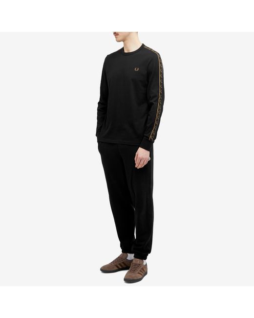 Fred Perry Black Long Sleeve Contrast Taped Ringer T-Shirt for men