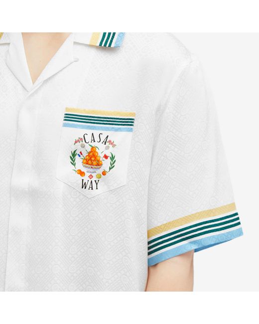 Casablancabrand White Casa Way Short Sleeve Silk Shirt for men
