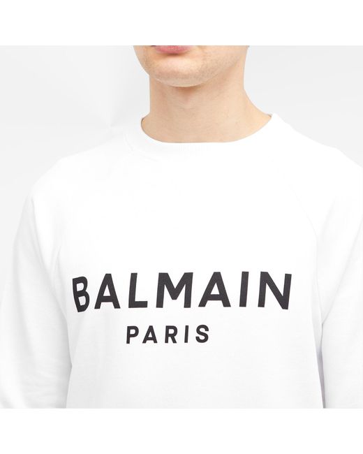 Balmain White Paris Logo Crew Sweat for men