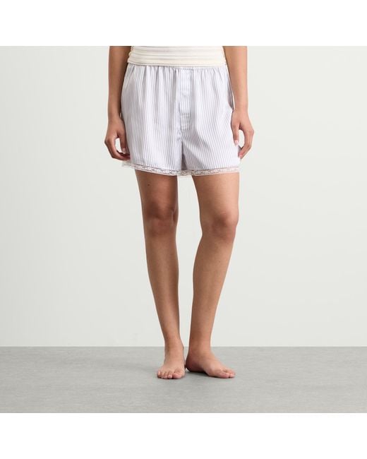 Skims White Woven Shine Boxer With Lace
