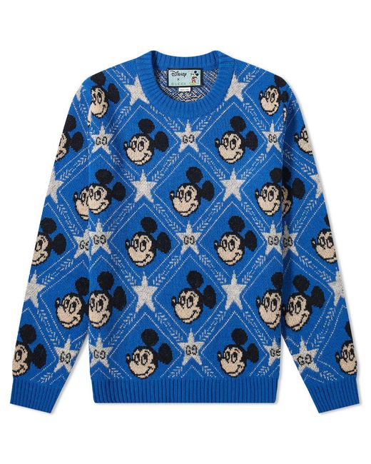 Gucci All Over Mickey Mouse Crew Knit in Blue for Men Lyst