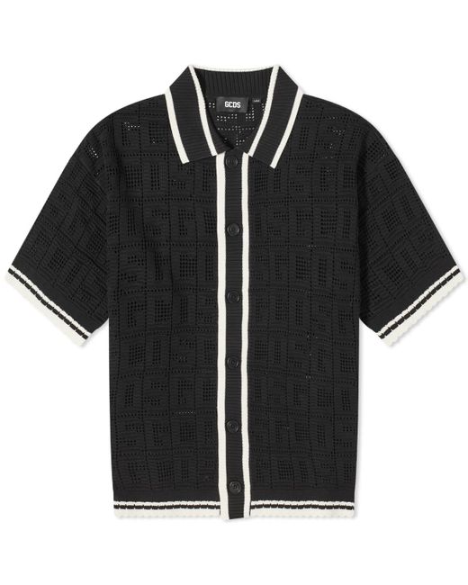 Gcds Black Short Sleeve Monogram Knit Shirt for men