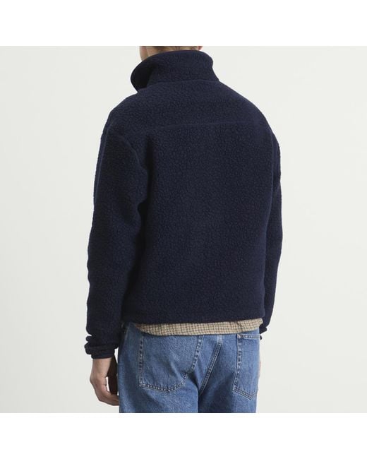 Drake's Blue Boucle Wool Fleece Jacket for men