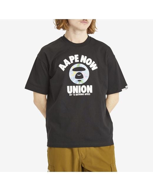 Aape By A Bathing Ape Black Aape Union College T-Shirt for men