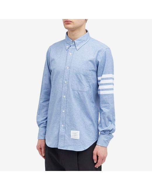 Thom Browne Blue 4 Bar Button Down Flannel Shirt for men
