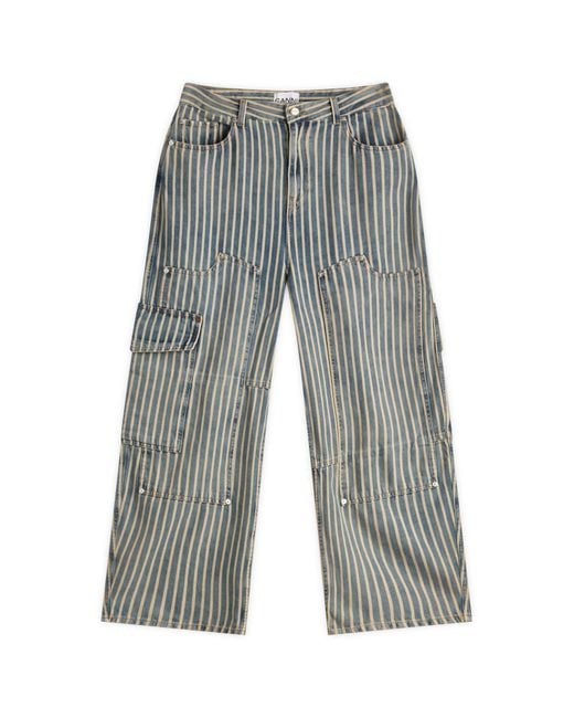 Ganni Gray Light Stripe Denim Carpenter Jeans