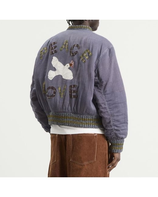 STORY mfg. Gray Hand Applique Seed Bomber Jacket for men