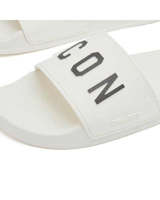 DSquared² White Icon Logo Slide for men