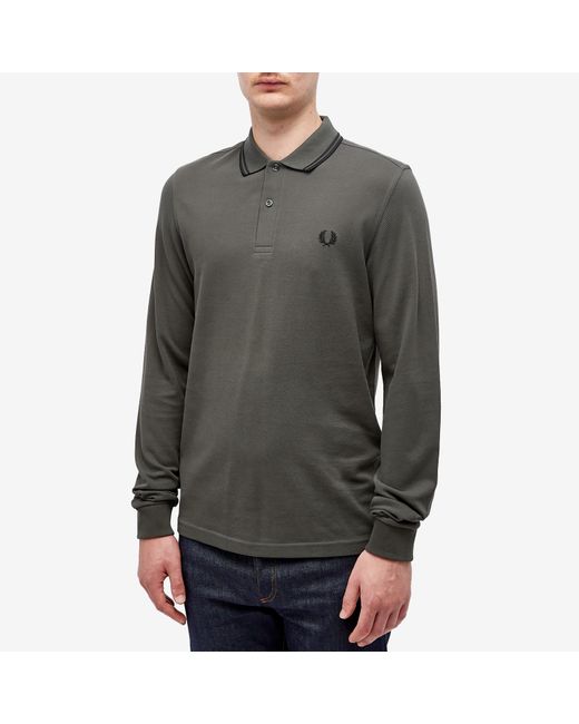 Fred Perry Gray Long Sleeve Twin Tipped Polo Shirt for men