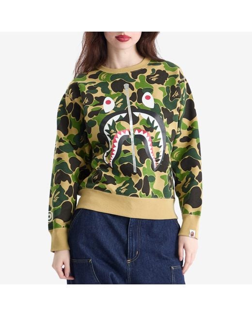 A Bathing Ape Green Camo Shark Crew Sweatshirt