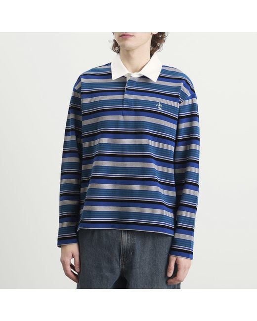 le PERE Blue Long Sleeve Rugby Polo Shirt for men