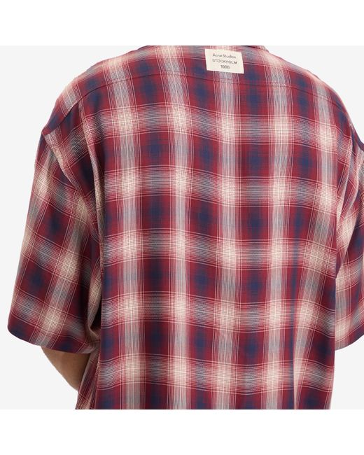 Acne Red Short Sleeve Plaid Check Shirt for men