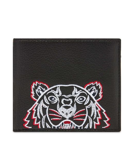 KENZO Black Tiger Leather Fold Wallet for men