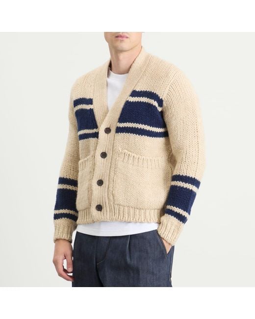 Universal Works Blue Langdale Chunky Knit Cardigan for men