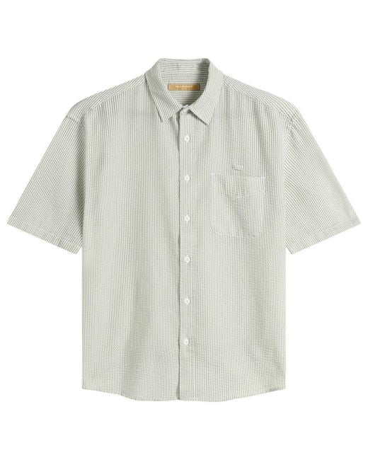 FRIZMWORKS Green Og Stripe Seersucker Short Sleeve Shirt for men