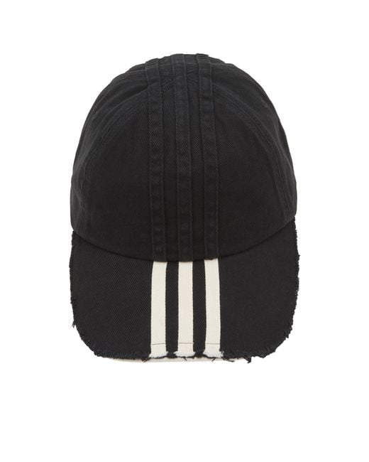 Y-3 Black Distressed Stripe Cap for men