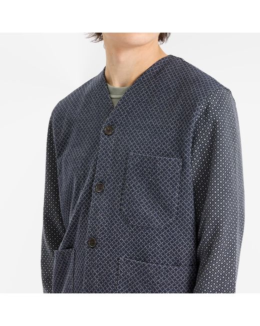 Universal Works Blue Jacquard Cardigan for men