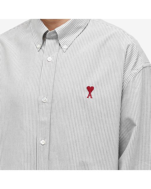 AMI White Stripe Logo Button Down Shirt for men