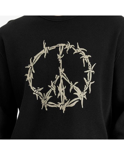 Aries Black Peace Press Gothic Waffle Long Sleeve T-Shirt for men