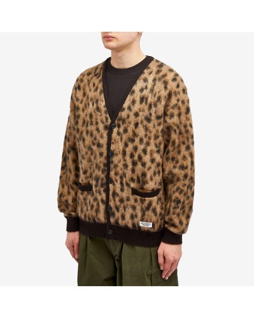 Wacko Maria Brown Leopard Mohair Cardigan for men