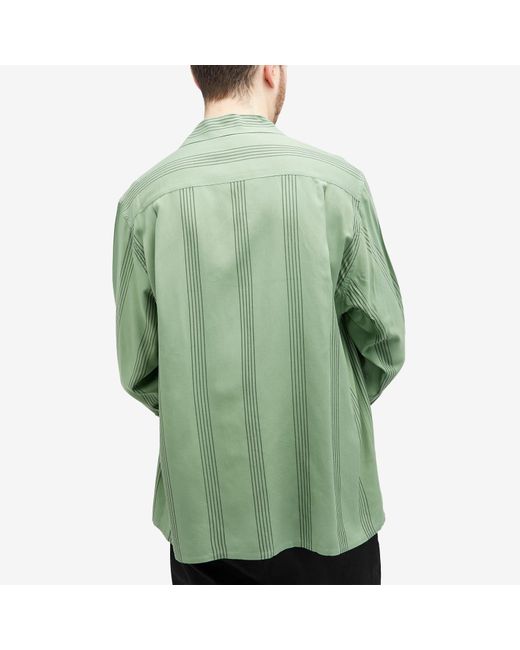 Wacko Maria Green Long Sleeve Stripe Vacation Shirt for men