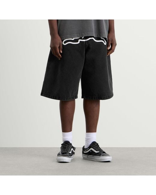 ICECREAM Black Running Dog Triple Scoop Denim Shorts for men