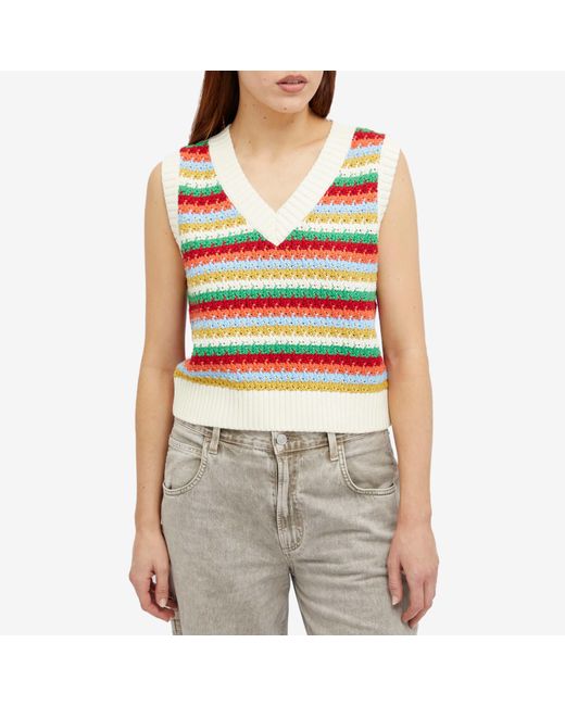 Kitri Multicolor Winona Multi Striped Crochet Knit Vest