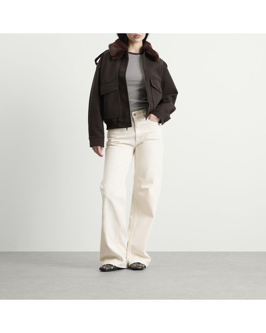 GOOD AMERICAN Black Faux Leather Bomber Jacket