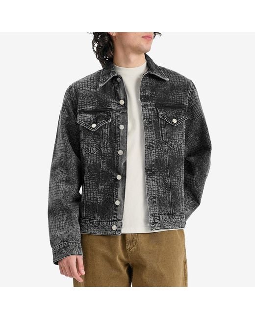 Aries Black Lasered Croc Trucker Jacket for men