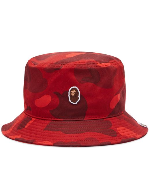 A Bathing Ape Red Color Camo Bucket Hat for men
