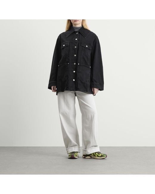 Ganni Blue Rigid Denim Midi Jacket