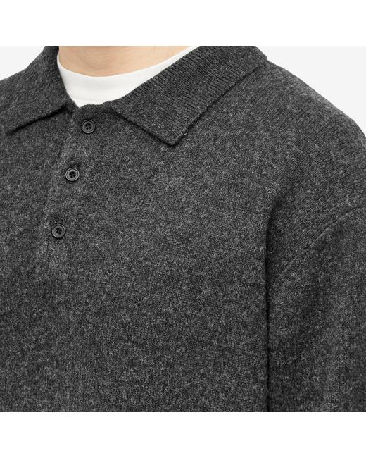 Beams Plus Black Long Sleeve Knit Polo Shirt for men