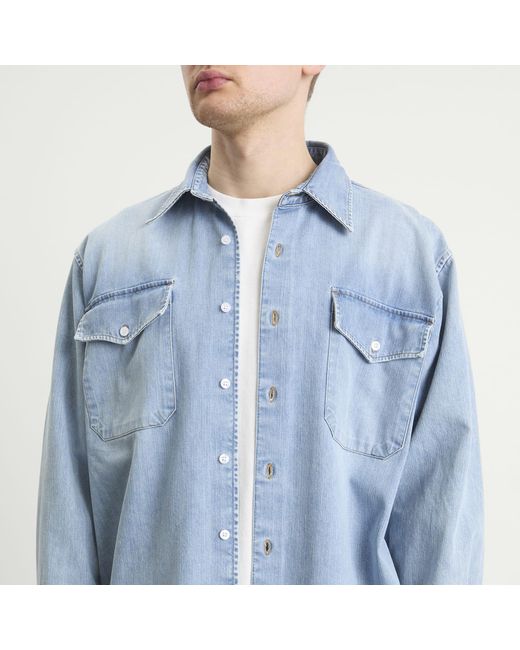 Carter Young Blue Washed Denim Utility Hugo Shirt for men
