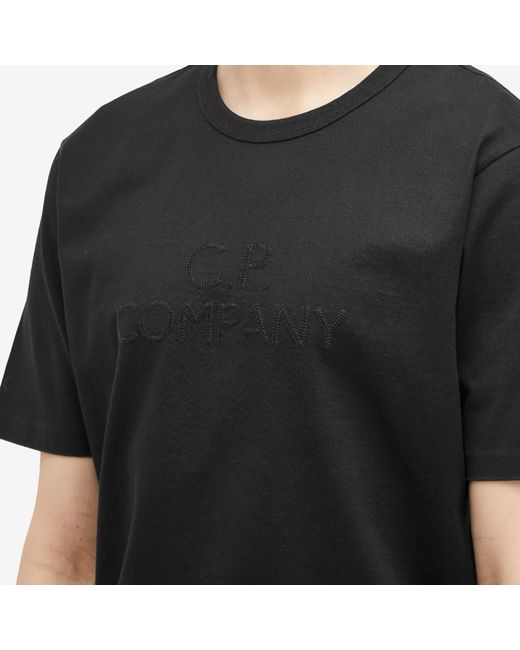 C P Company Black 30/2 Mercerized Jersey Twisted Logo T-Shirt for men