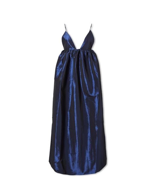 Ganni Blue Shiny Taffeta Strap Dress