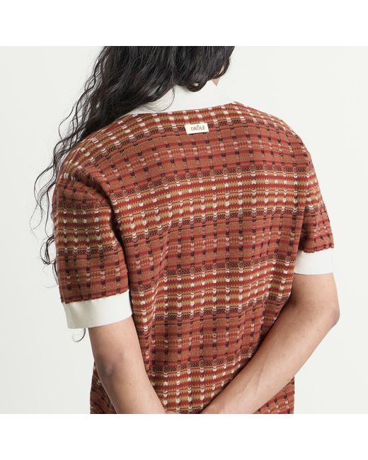 Drole de Monsieur Red Knitted Mesh Polo Shirt for men