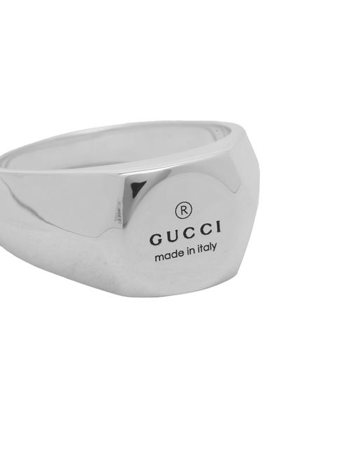 Gucci White Trademark Logo-embossed Sterling- Ring