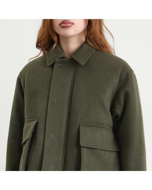 Auralee Green Flannel Padded Short Jacket