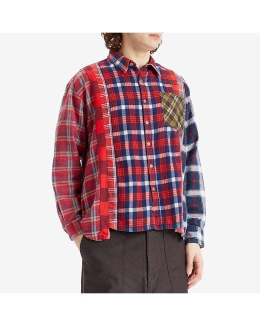 Needles Blue Rebuild 7 Cuts Flannel Shirt for men