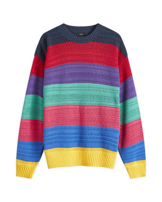 Beams Plus Multicolor Multi Mesh Stripe Crew Jumper for men